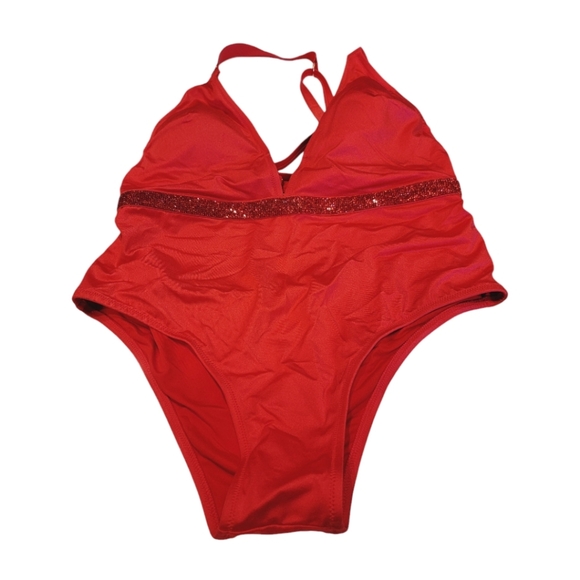 NWOT Victoria Secret Shine One-Piece Swimsuit Bling Red Large - Picture 3 of 4